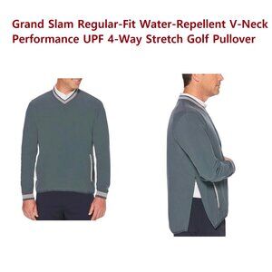 Grand Slam Reg-Fit Water-Repellent VNeck Performance UPF Golf Stretch Pullover